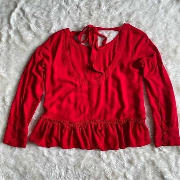 Anthropologie Cloth & Stone Blouse Long Sleeve Tie Open Back Ruffle Top M - Picture 5 of 13